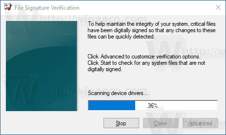 Processus de vérification de signature de fichier Windows 10