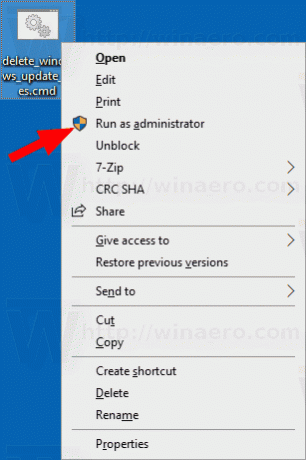 Пакетный файл 2 для удаления файлов Центра обновления Windows в Windows 10