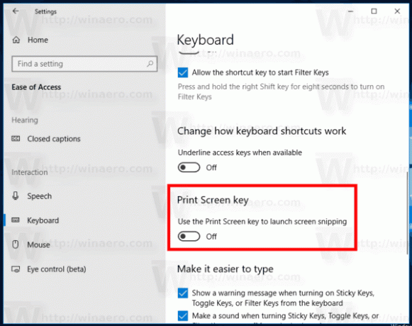 Skærmklip-indstillingen for Print Screen-tasten på Windows 10