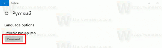 Windows 10 valodas pakotnes lejupielādes poga