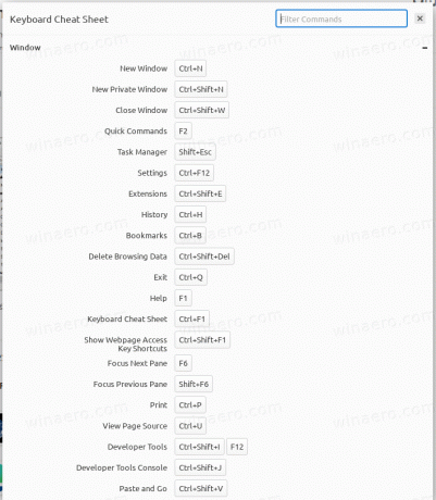 Lista skrótów klawiszowych Vivaldi