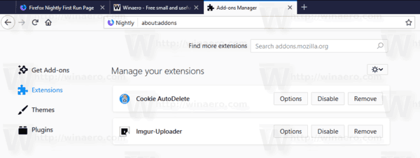 Firefox 64 Add-On-Manager