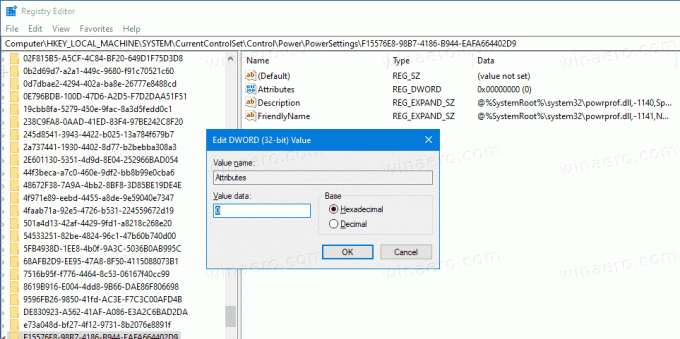 „Windows 10“ tinklo ryšys budėjimo režimo maitinimo parinkčių registre