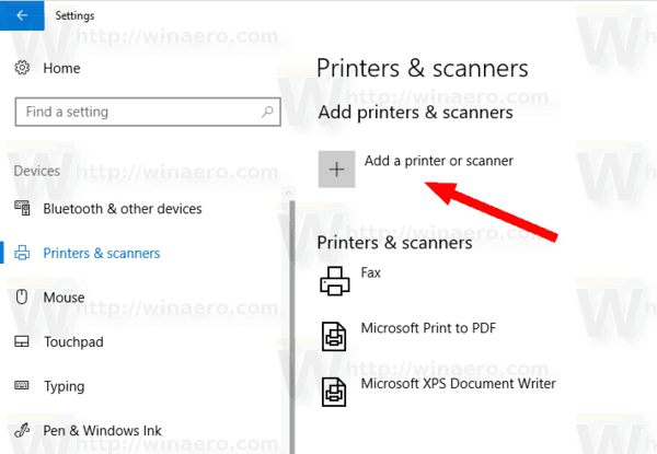 Windows 10 Schaltfläche " Drucker oder Scanner hinzufügen"