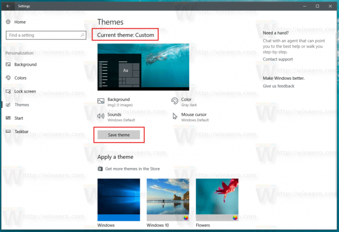 „Windows 10“ Išsaugokite temą