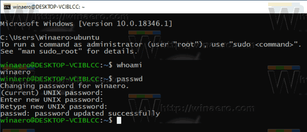 Windows 10WSLユーザーパスワードの変更
