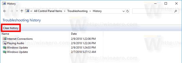 Εκκαθάριση ιστορικού αντιμετώπισης προβλημάτων Windows 10