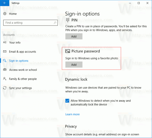 Windows 10 დაამატეთ სურათის პაროლი