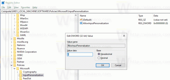 Windows 10 ปิดใช้งานการปรับแต่งการรู้จำเสียง Registry Tweak