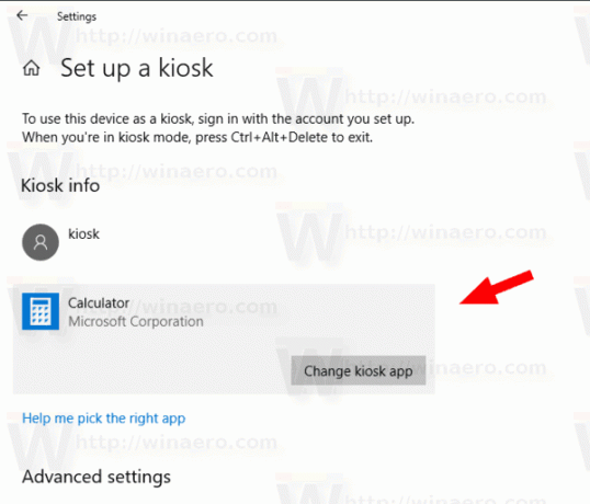 Кнопка смены киоск-приложения Windows 10