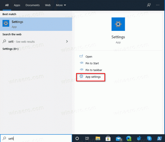 Configurações do aplicativo Redefinir o aplicativo a partir do ícone de configurações do aplicativo de pesquisa