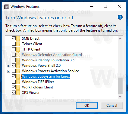 Windows 10에서 Linux용 Windows Sybsystem 활성화