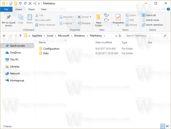 תיקיית היסטוריית הקבצים של Windows 10