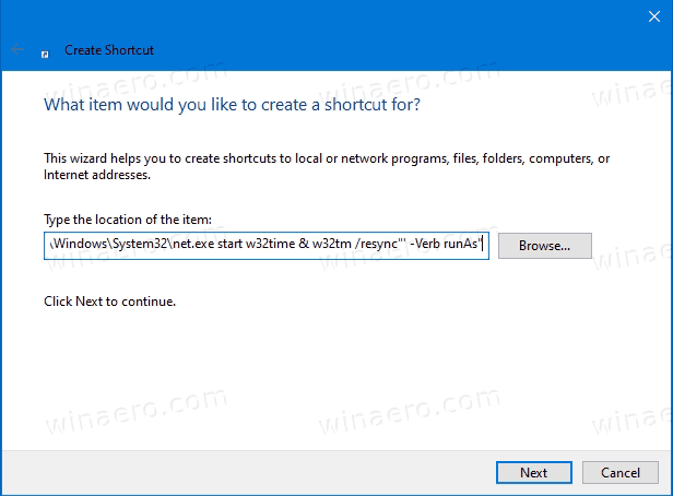 Crea collegamento all'orologio di sincronizzazione in Windows 10