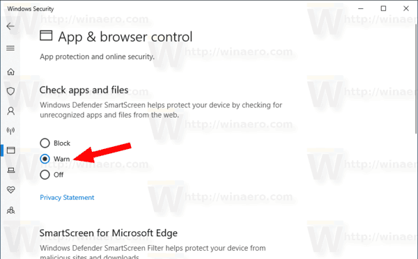 Windows 10 შეცვალეთ SmartScreen პარამეტრები