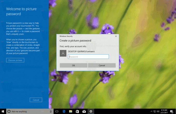 Windows 10 სურათის პაროლის გვერდი