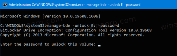 Windows10はコマンドプロンプトでBitlockerドライブのロックを解除します