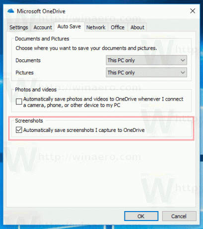 Automātiski saglabājiet ekrānuzņēmumus pakalpojumā OneDrive operētājsistēmā Windows 10