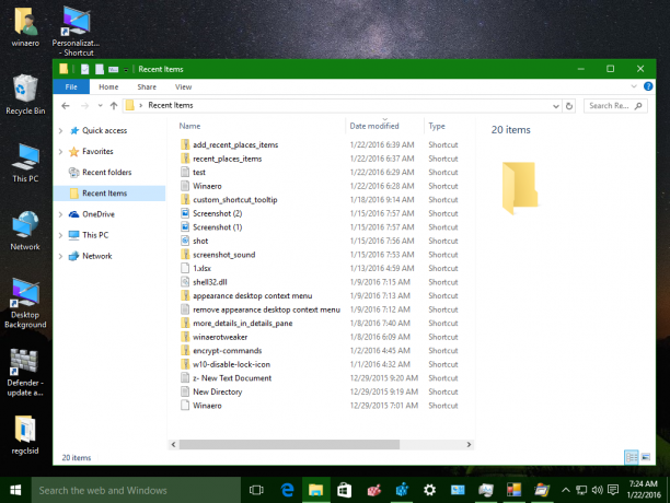 탐색 창의 Windows 10 최근 항목 및 최근 폴더