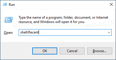 Windows 10 Deschide dosarul articole recente