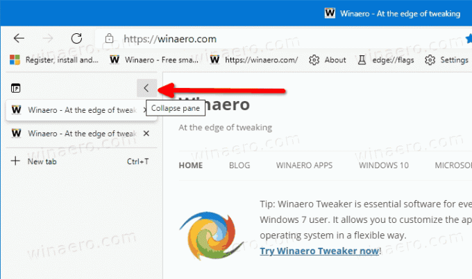 Painel de guia vertical Collpase no Microsoft Edge