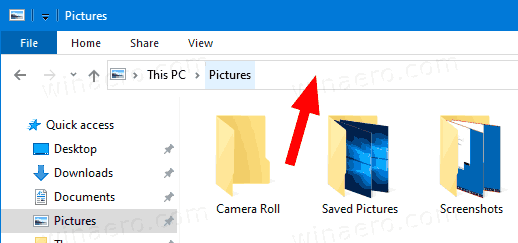 Windows 10 File Explorer címsor helye