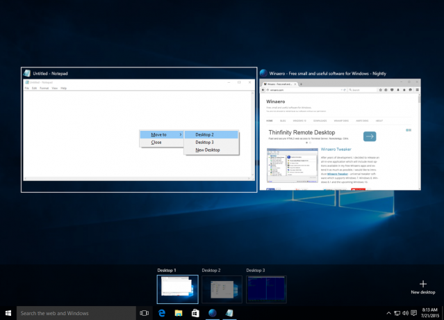 Windows 10 изглед на задачите за преместване на прозореца