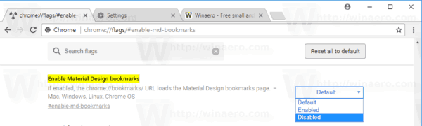 Materialdesign für Chrome-Lesezeichen deaktivieren