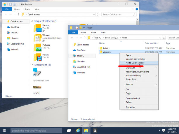 Windows 10 pin pre rýchly prístup