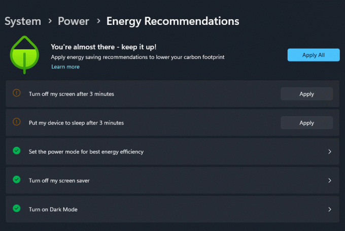 „Windows 11“ energijos vartojimo rekomendacijų puslapis 02