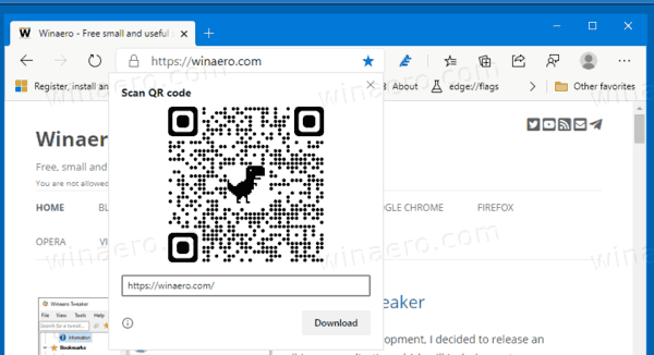 مشاركة عنوان URL للصفحة عبر رمز الاستجابة السريعة في Microsoft Edge Chromium
