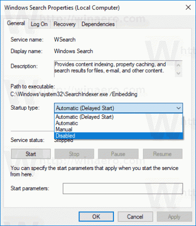 Zoekindexering uitschakelen Windows 10