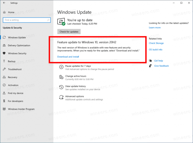 Windows 10 Scarica e installa 20H2
