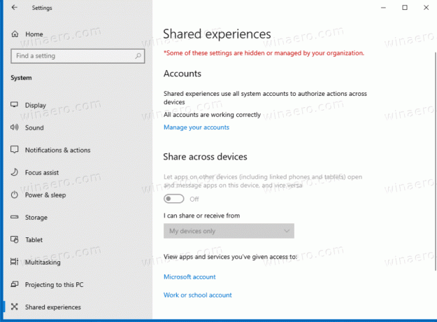 Geteilte Erfahrungen in den Windows 10-Einstellungen deaktiviert