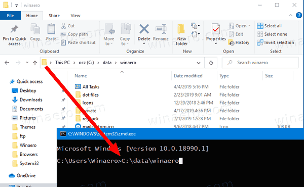 הדבק נתיב באמצעות גרירה ושחרור Windows 10
