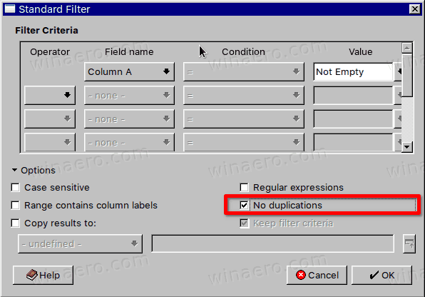 LibreOffice Calc Noņemiet dublikātus