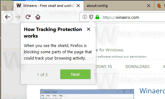 Protezione da tracciamento di Firefox 62 abilitata Shield Icon