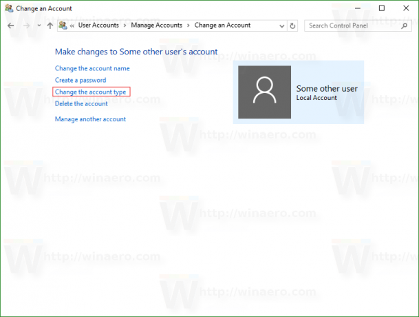 Odkaz na stránku změny účtu ve Windows 10
