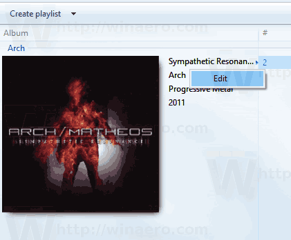Windows MediaPlayerの音楽右クリックタグ