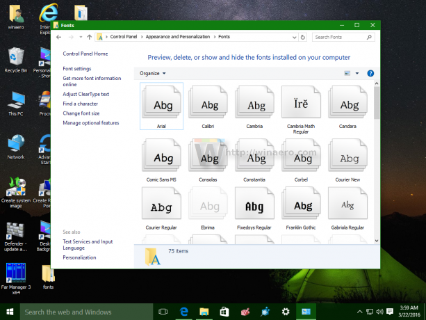 Windows 10 šriftų aplankas