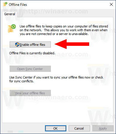 Windows 10 Aktiver offlinefiler