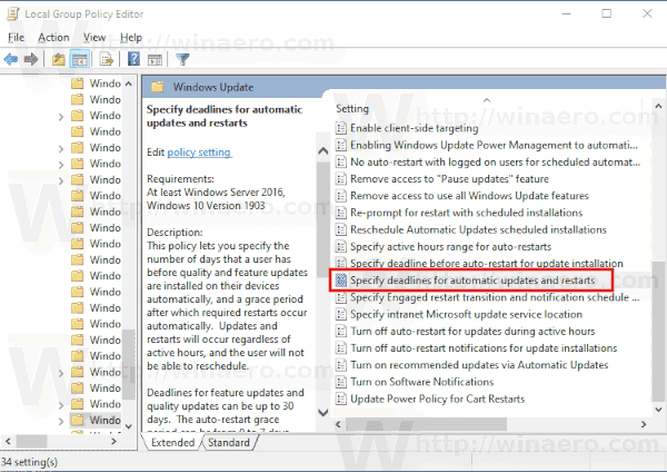 Windows101での自動更新と再起動の期限を設定する