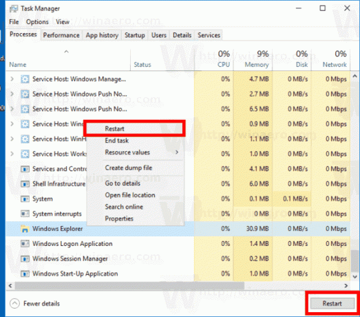 Windows 10 taaskäivitage Exploreri käsk