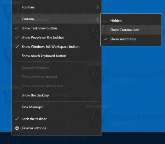 Windows 10 ซ่อนช่องค้นหาเปิดใช้งานไอคอน