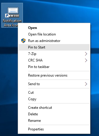 Verknüpfungs-Pin für Windows 10-Tray-Symbole