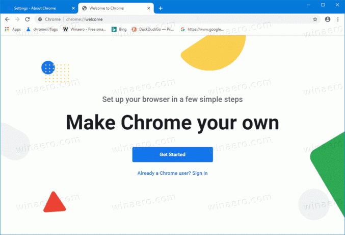 Chrome üdvözlőoldal
