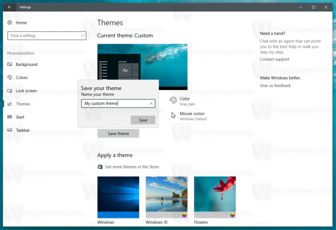 Windows 10 Save Theme Name Prompt