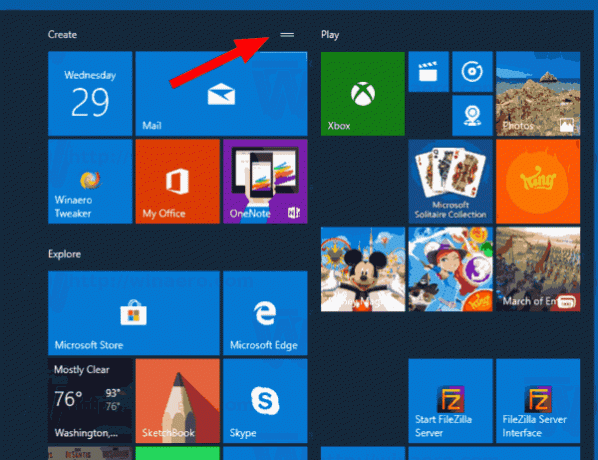 Windows 10 Premakni skupino ploščic 1