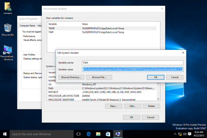 „Windows 10“ aplinkos kintamieji redaguojami tiesiogiai