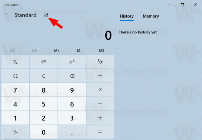 Calculadora do Windows 10 Ativar modo sempre ativo